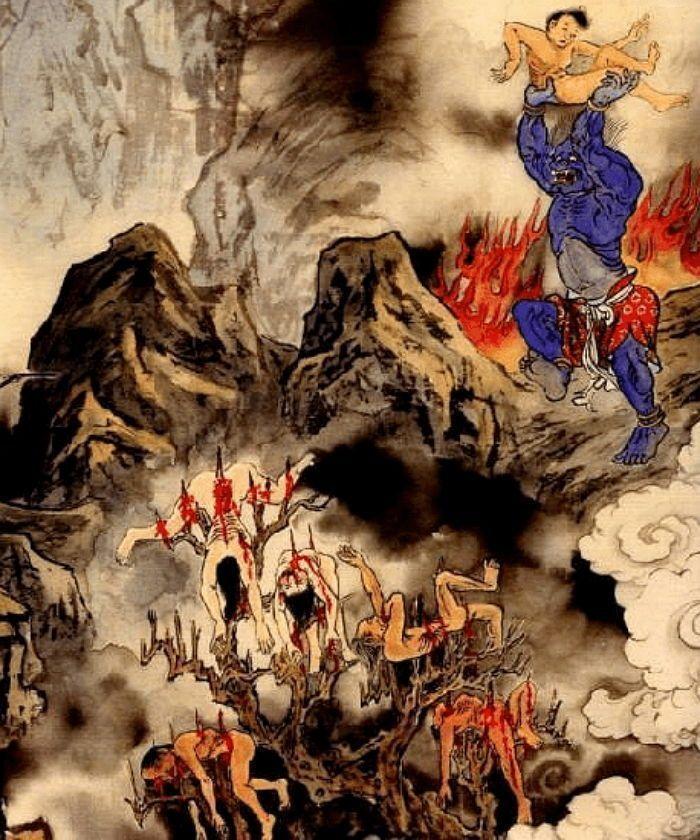 korean mythology image depicting hell of blade tree 